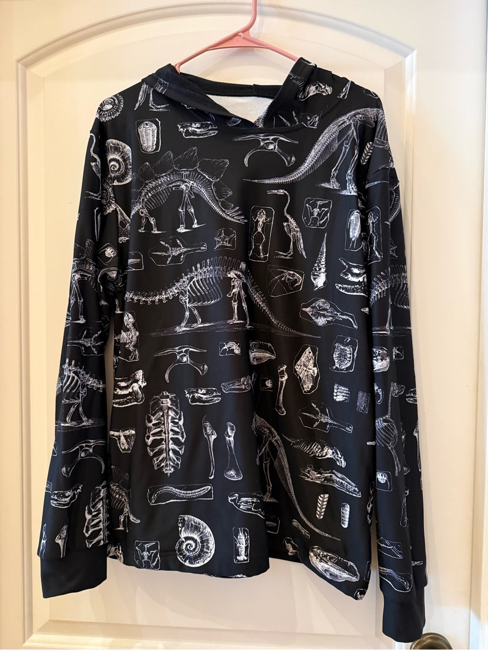 Blackmilk Black Hoodie with White Dinosaur Skeleton Print